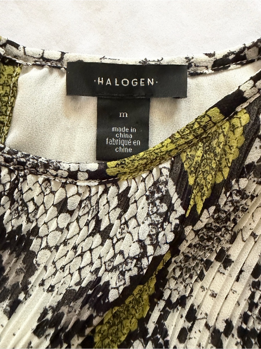 Halogen Micro Pleat Olive and Black Snake-Print Sleeveless Shift Dress